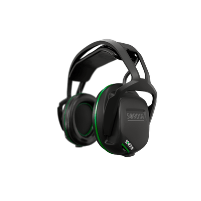 Sordin Sharp electronic earmuffs, headband with foam cushions, left side view