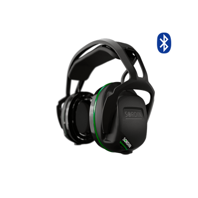 Sordin Sharp electronic earmuffs, headband with gel cushions, left side view