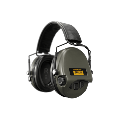 Sordin Supreme Pro-X SFA electronic earmuffs, green, left side view