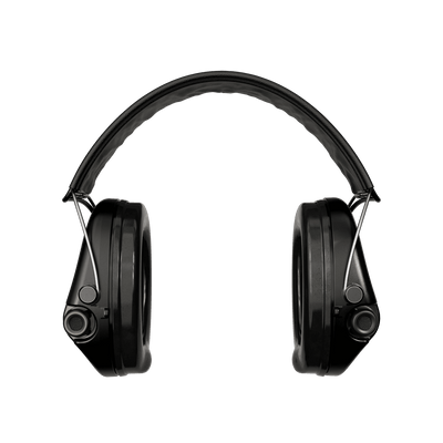 Sordin Supreme Pro-X electronic earmuffs, black with foam cushions, front view