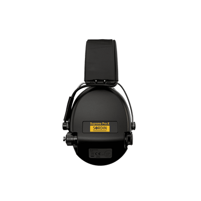 Sordin Supreme Pro-X electronic earmuffs, black with foam cushions, right view