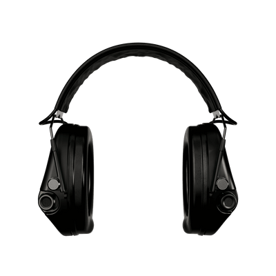 Sordin Supreme Pro-X Slim electronic earmuffs, black with foam cushions, front view