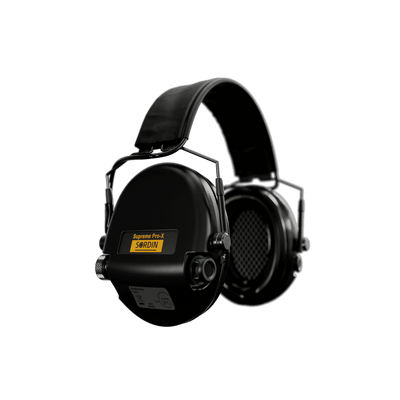 Sordin Supreme Pro-X Slim electronic earmuffs, black with foam cushions, right side view