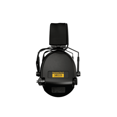 Sordin Supreme Pro-X Slim electronic earmuffs, black with foam cushions, right view