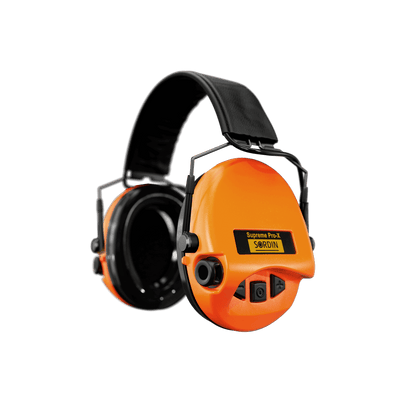 Sordin Supreme Pro-X Slim electronic earmuffs, ember with foam cushions, left side view