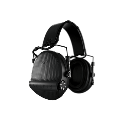 Sordin Supreme X2 electronic earmuffs, black leather headband with gel cushions, right side view