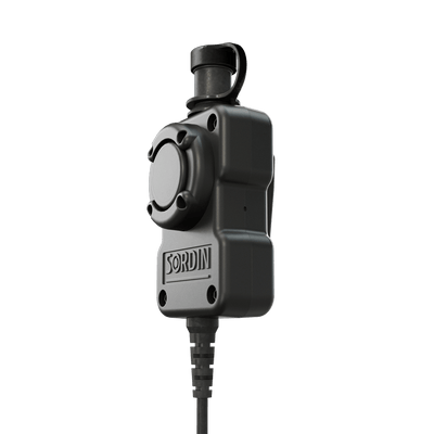 Sordin PTT single-com splashproof push-to-talk unit, detail view