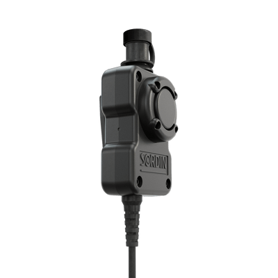 Sordin PTT single-com splashproof push-to-talk unit, detail view