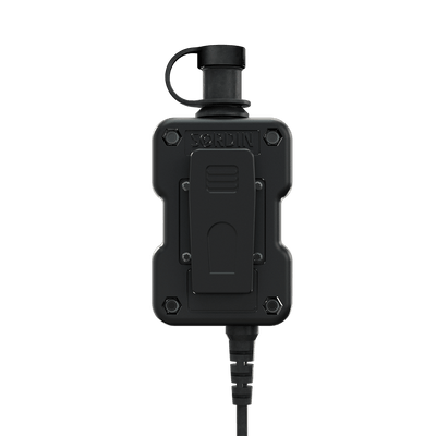 Sordin PTT single-com splashproof push-to-talk unit, detail view
