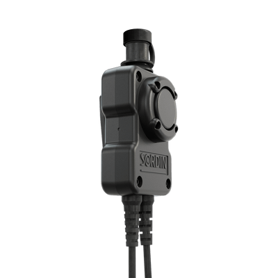 Sordin PTT dual-com splashproof push-to-talk unit, detail view