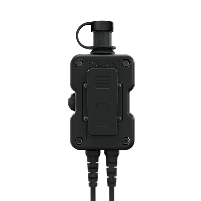 Sordin PTT dual-com splashproof push-to-talk unit, detail view