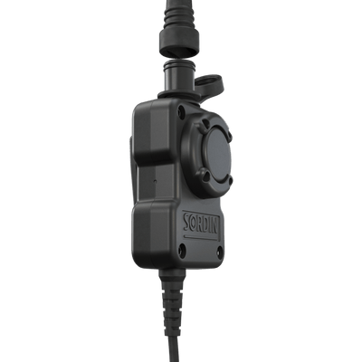 Sordin PTT single-com waterproof push-to-talk unit, detail view