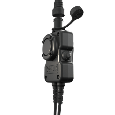 Sordin PTT dual-com waterproof push-to-talk unit, detail view