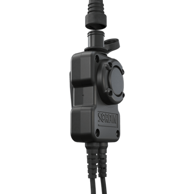 Sordin PTT dual-com waterproof push-to-talk unit, detail view