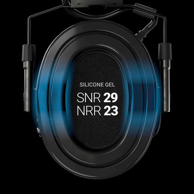 Sordin Supreme T2 headband with gel cushions, showing SNR and NRR attenuation ratings