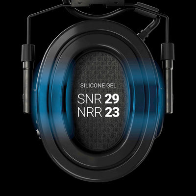 Sordin Supreme X2 BT headband with gel cushions, showing SNR and NRR attenuation ratings