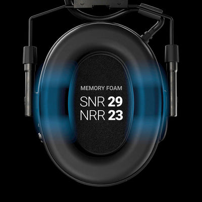 Sordin Supreme X2 headband with foam cushions, showing SNR and NRR attenuation ratings