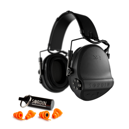Sordin Hunting Bundle, Supreme X2 earmuffs on a black headband with gel cushions