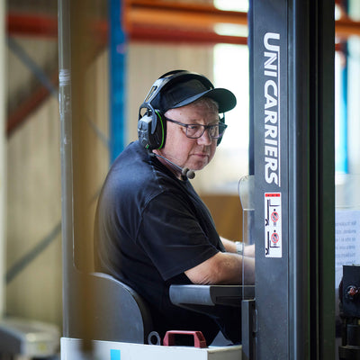 Sordin Sharp electronic earmuffs shown in a lifestyle setting